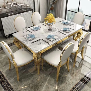 Vendita calda eventi Hotel mobili tavoli quadrati in acciaio inox <span class=keywords><strong>bianco</strong></span> MDF argento/oro <span class=keywords><strong>tavolo</strong></span> da pranzo di nozze - Product Image 5