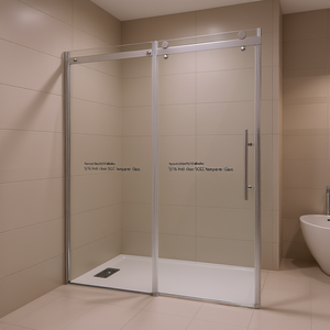 Puerta Corredera de Vidrio para Ducha sin Marco, Vidrio Templado Transparente de 5/16 Pulgadas, Diseño Minimalista Impermeable - Product Image 2