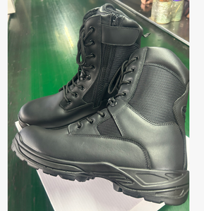 Bottes tactiques TSB601 en cuir pleine fleur noir avec semelle extérieure en PU double densité, confortables et robustes, bottes de combat durables. - Product Image 1