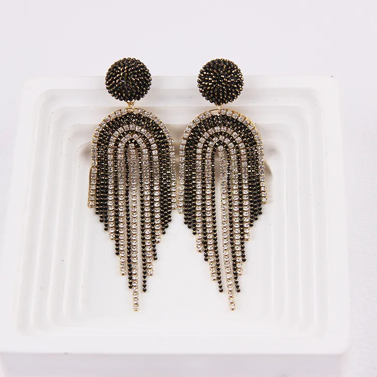 Korean Fashion Style Trendy High Quality Vintage Long Tassel Brass With 18k Gold Plating Zircon Earrings For Women