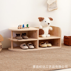 Modern minimalist wooden <b>shoe</b>-changing stool, integrated design, suitable for sitting, wearing <b>shoes</b>, and <b>storage</b>. Solid wood - Product Image 1