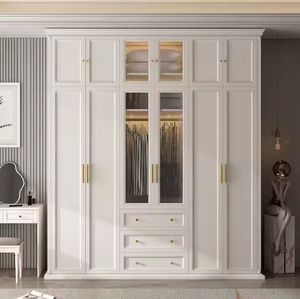 Modern Wooden <b>Bedroom</b> Couple Wardrobe With Glass Door <b>Bedroom</b> Furniture Set Solid Wood 6 Door Storage Wardrobe Almirah - Product Image 3