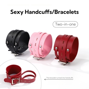 Menottes en cuir deux-en-un pour adultes, sangles de retenue réglables, équipement SM étanche et sûr, accessoires de jeu de rôle romantiques pour la chambre à coucher - Product Image 2