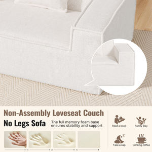 Canapé deux places moderne en bouclette chenille, sans assemblage, sans pieds, canapé-lit nuage, coussins amovibles, rembourrage éponge, pour salon - Product Image 5