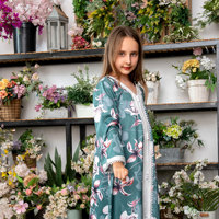 Nouvelle Robe d'été 2026 pour Enfants et Femmes, Imprimée Verte, Style Dubaï, pour Enfants Moyens et Grands, Collection Parent-Enfant