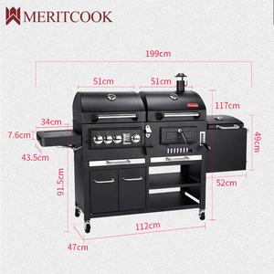 Grand <span class=keywords><strong>Barbecue</strong></span> d'Extérieur <span class=keywords><strong>Gaz</strong></span> et Charbon de Bois, Combiné Fumoir Robuste et sans Fumée sur Chariot, <span class=keywords><strong>Barbecue</strong></span> Commercial - Product Image 3
