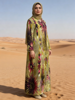 Abaya à manches longues Summer Stars, quatre tailles, robe musulmane pour femmes, imprimé numérique, antistatique, style modeste, lin respirant