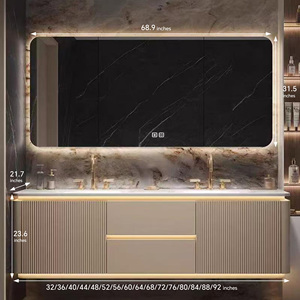Mobile Bagno Moderno con Lavabo Singolo/Doppio in Pietra, Armadietto a <span class=keywords><strong>Parete</strong></span>, Specchio Smart Antiappannamento, per Hotel e Villa, Garanzia 5+ Anni - Product Image 6