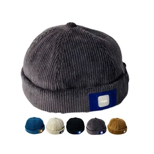 ヴィンテージコーデュロイ帽子調節可能なカスタムロゴファッションブランク最低価格スカルキャップロールカフつばのないDocker帽子