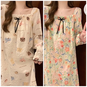 Vestito da Donna Autunnale Best-seller, Morbido e Traspirante con Fiocco Decorativo, <span class=keywords><strong>Taglie</strong></span> Forti, Pigiama Carino da Donna, Abbigliamento Casual per Casa - Product Image 5