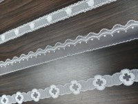 Bordure élastique festonnée en maille polyester avec dentelle transparente brodée à pois ondulés pour lingerie de filles et accessoires textiles de maison
