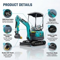 Mini-excavatrice de 1,5 tonne, 1,7 tonne - 2 tonnes, petite excavatrice avec certification EPA CE Euro 5 pour travaux de terrassement