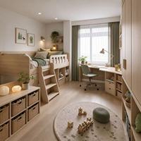 Armoire intégrée moderne en bois massif avec bureau intégré, grande capacité de rangement, pour chambre d'enfant, maison familiale, chambre d'hôtel