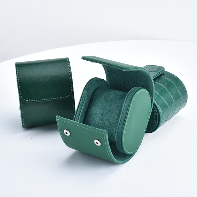 LAIHE Wholesale Stock Green Black Luxury BlueTravel Watch Case for Men Single Leather Watch Travel Case