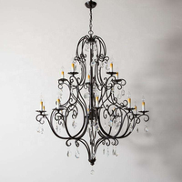 Plus grand lustre européen vintage élégant pour villa, loft, escalier, avec grandes bougies en cristal K9 noir, pour salle à manger et salon