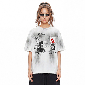 Camiseta retro de anime punk, 100% algodón, con bolsillo desgastado, estilo streetwear, transpirable, logotipo personalizado, producción en pequeños lotes - Product Image 2