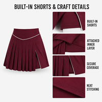Jupe-short plissée bordeaux personnalisée pour femme avec bordure en V blanche, jupe de sport fendue pour les compétitions de tennis
