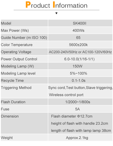 Flash de Studio <span class=keywords><strong>Godox</strong></span> <span class=keywords><strong>SK400II</strong></span> pour Photographie de Mariage, Commerciale et de Produit - Product Image 6