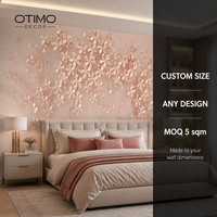 Wallpaper Kanvas Minyak Relief Cabang Bunga Pink 3D Custom untuk Dekorasi Rumah Ruang Tamu Kamar Tidur Mewah