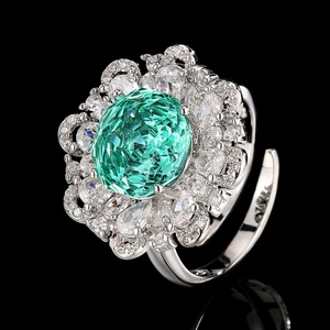 Fashion Eco-friendly Copper Floral Pendant <b>Earring</b> Ring <b>Set</b> 12-10mm Paraiba Green Zircon Bridal Jewelry <b>Set</b> for Wedding - Product Image 4