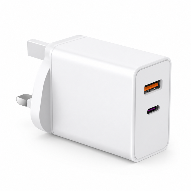 120W Dual Port USB-C Fast Charger USB-A + Type-C Wall Adapter UK/EU/US Plug for Phones Tablets Laptops Cameras Earphones