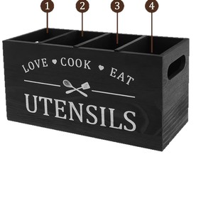 Caja de Almacenamiento de Cubiertos de Madera con 4 Compartimentos, Organizador de Cocina, Porta Utensilios, Divisor de Cajones de Madera Sólida - Product Image 1