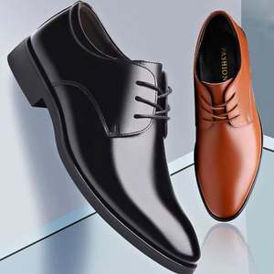 K2088 Formal Mens Business PU Internal Height Increasing Pointed Toe Oxfords Soft <b>Soled</b> British Simple Lace Work Wedding Shoes - Product Image 1