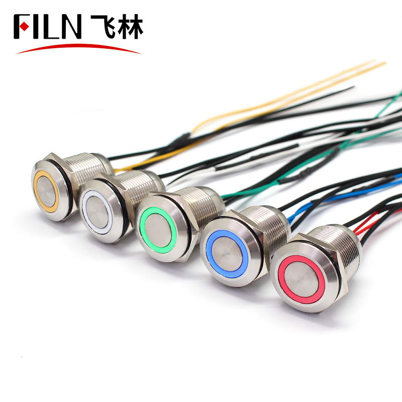 FILN 19mm <strong>Push</strong> <strong>Button</strong> <strong>Switch</strong> with Wire Latching <strong>Momentary</strong> Flat Head Stainless Steel UL RoHS Certification Self Production