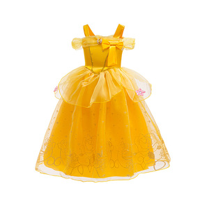 <span class=keywords><strong>Boutique</strong></span> amarillo princesa disfraces hombros descubiertos Belle vestido lentejuelas flores chica fiesta boda Halloween carnaval Cosplay disfraz - Product Image 2