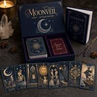 Cartes de tarot personnalisées Keji, édition artisanale, imprimées - 78 cartes, papier d'art 300 g/m², bords dorés à la feuille d'argent, vernis sélectif UV, coins arrondis, pour la famille