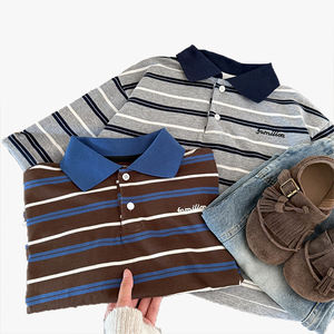 Nouveau style automne 2026 – T-shirt rayé à revers pour enfants, garçons et filles, avec blocs de couleur, polyvalent, motif lettre, manches longues - Product Image 5