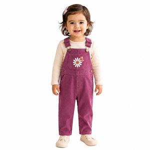 Conjunto de Dos Piezas para Bebés Niñas, Camiseta de Manga Larga de Algodón Premium con Peto de Pana Bordado, Ropa Suave para Niñas Pequeñas - Product Image 1