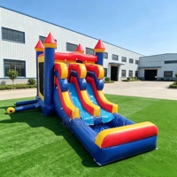 Château gonflable commercial en PVC avec toboggan aquatique double piste, combo humide/sec et piscine, pour enfants, idéal pour les fêtes, les entreprises et la location