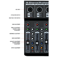 ST-6M Vente Chaude Console De Mixage 6 Canaux Audio Console De Mixage 48V Alimenté Numérique Blue Tooth Mélangeur Audio Professionnel