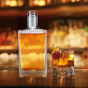 Customized Thick Bottom Square Liquor Spirit Glass Bottle For Whisky Brandy Vodka Gin 500ml 700ml 750ml