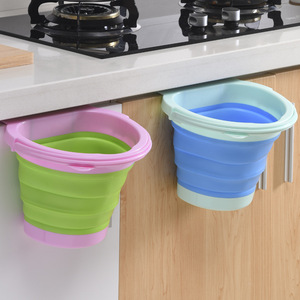 2023 New Design Wall-mounted Plastic Trash Can Kitchen Wall-mounted Foldable Trash Can with Lid Silicone Trash Bin