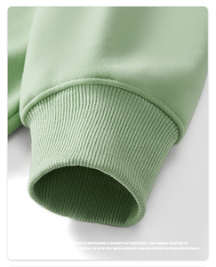 OEM Precio al por mayor de color sólido Cordón con capucha de algodón Tela gruesa Sweet Wind 430G Heavyweight Fleece Zipper Hoodie - Product Image 3