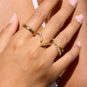 <b>Gold</b> <b>Ring</b> <b>Set</b> Geometric Cross Design Pave Setting Unisex Jewelry Gift - Product Image 2