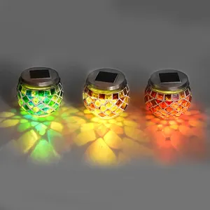 NHWS Best Selling Multi-color Crystal Mosaic Portable Glass Jar Atmosphere Outdoor Waterproof LED Garden Solar Light