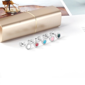 Boucles d'oreilles coréennes en acier inoxydable, boucles d'oreilles avec différentes pierres, bijoux pour femmes - Product Image 6