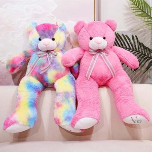 Oso de Peluche Suave con Diseño Tie-Dye Arcoíris <span class=keywords><strong>Rosa</strong></span>, Muñeco de Peluche con Lazo, Oso de Peluche Grande y Esponjoso - Product Image 4