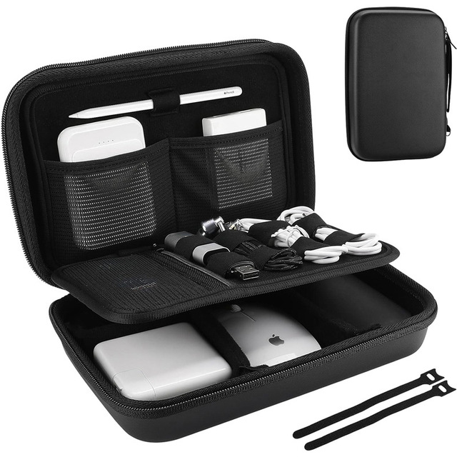 Black EVA Hard Travel Organizer Case for Electronic Devices Portable MacBook Power Adapter Apple Magic Mouse USB