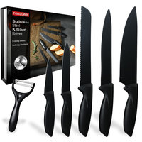 Ensemble de couteaux, compatible lave-vaisselle, antiadhésif, noir, ensemble de couteaux de cuisine, 6 pièces, ensemble de couteaux de chef tranchants, acier inoxydable