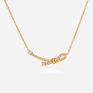 Collier Pendentif Nœud en Or 18 carats avec Strass, Sertissage Pavé, Design Nœud Papillon, Bijou Quotidien, Idéal Cadeau - Product Image 1