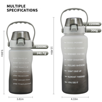 Bouteille d'eau en plastique portable écologique de haute qualité 1000 ml avec paille sans BPA Bouteille d'eau de motivation