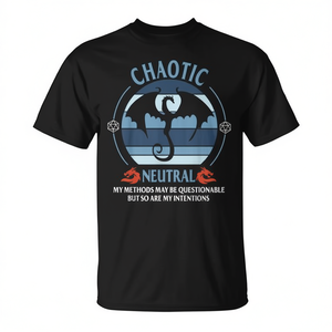 Camiseta Chaotic Neutral negra unisex con cuello redondo y manga corta, camiseta para jugadores Dnd, impresión digital, deportes y juegos - Product Image 3