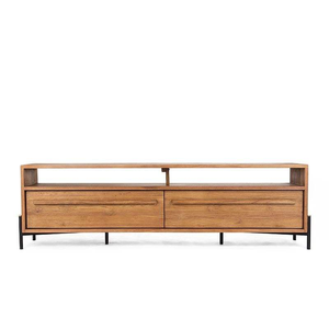 Meuble TV en bois massif avec des sculptures artisanales complexes et une surface spacieuse pour la pièce à vivre - Product Image 2