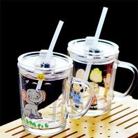 Tasse à lait à échelle en verre pour enfants, tasse de paille à jus imprimé de dessin animé, accessoire de Restaurant