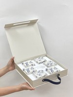 Nouveau design de boîte rigide de luxe avec logo imprimé emballage Mooncake avec gaufrage revêtement UV doublure éponge et poignée
