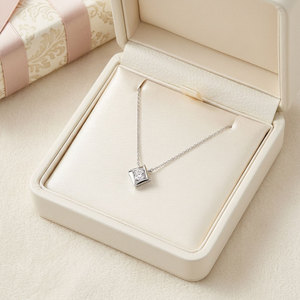 Latest Trendy Rhombus Shape Single Diamond 18K Solid Rose Gold Real Natural Diamond Tiny Pendant Chain Necklace Gift For Women - Product Image 6